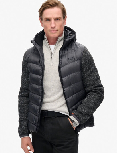 Superdry Hooded Knit Storm Hybrid Jkt - Grey - M Superdry Hooded Knit Storm Hybrid Jkt - Grey - M