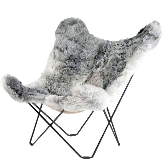 Cuero Iceland Mariposa Butterfly Stol Shorn Grey/Black Cuero Iceland Mariposa Butterfly Stol Shorn Grey/Black