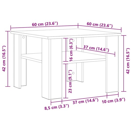 vidaXL Salongbord hvit 60x60x42 cm sponplate