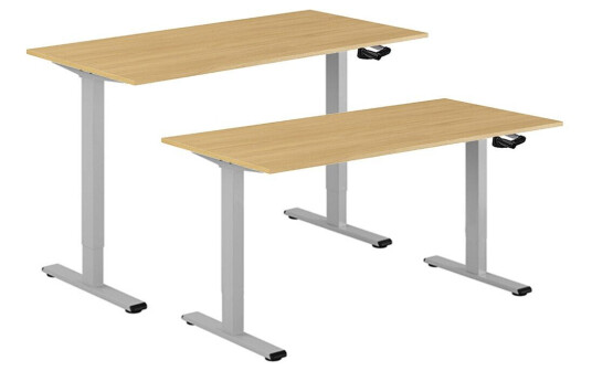 Design Studio Hev Og Senkbart Skrivebord, Sveiv, Grå Stativ, Bordplate I Eik, 8 Størrelser.