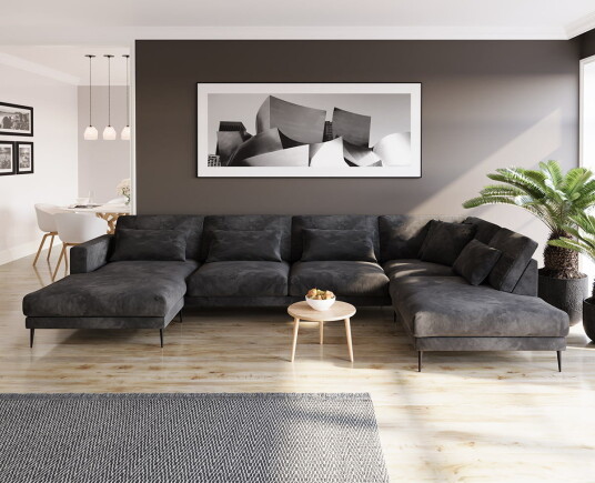 SparMax Norefjell D3a U-Sofa Med Sjeselong - Svart Velur