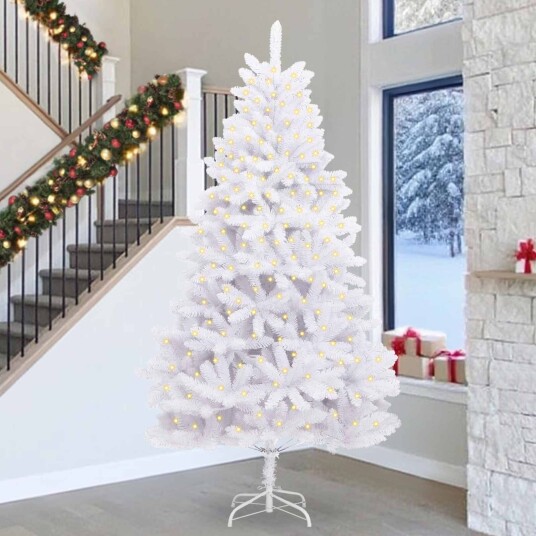 vidaXL Kunstig juletre med 300 LED Hvit 300 cm PVC og metall