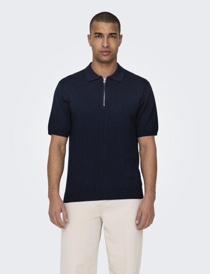 ONLY & SONS Onswyler Life Reg 14 Ss Zip Polo Knit   Navy   XL