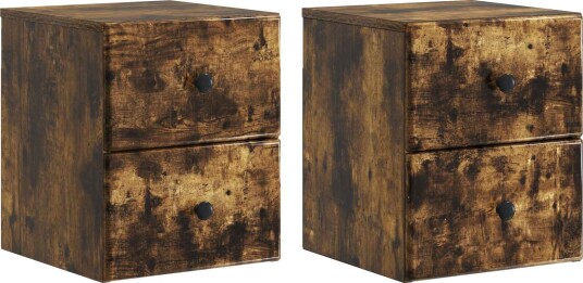 Vegghengt Nattbord med skuff 2 pcs Røkt Eik 34,5 x 33 x 40 cm