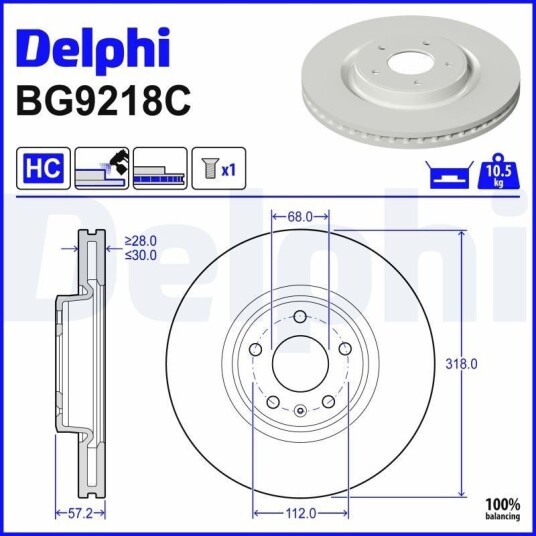 DELPHI BG9218C Bremseskive