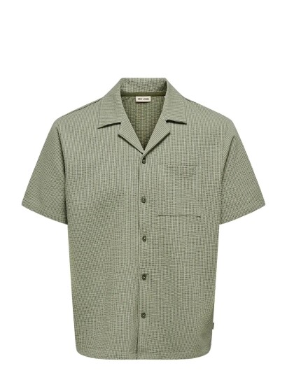 ONLY & SONS Onskian Life Seersucker Strp Ss Shirt Vd   Khaki green   XL