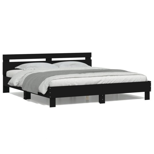vidaXL Sengeramme med hodegavl og LED svart 200x200 cm 8721012247369