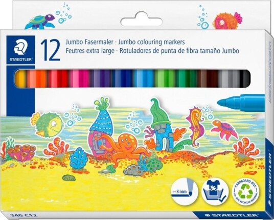 Staedtler Fiberpen Noris® Jumbo 3,0 Mm - Med 12 Stk. Ass. Farver