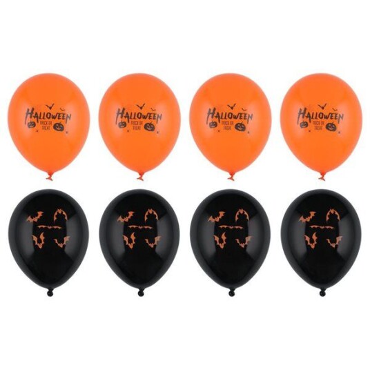 Halloween ballonger 30 cm 8 pakning med flaggermus og tekstmotiv