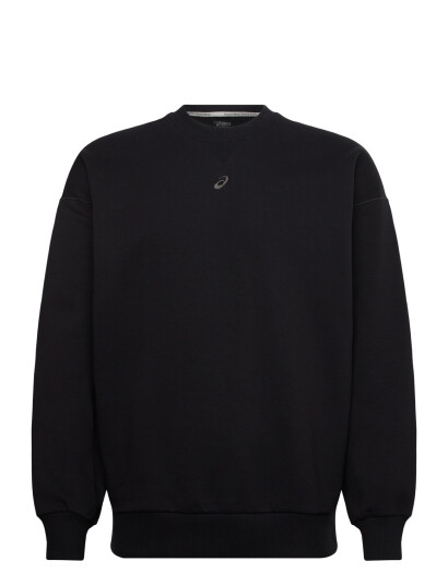 Asics Fleece Relaxed Crew Neck Top   Black   S