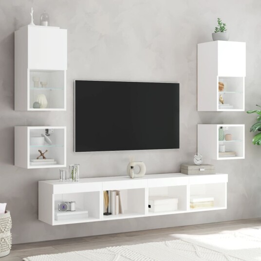 Vegghengt TV-benk med LED hvit 30x28,5x30 cm 836973