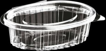 Plastbæger Catersource 250 Ml 112X145x42 Mm Oval Hængslet Låg Rpet Klar,100 Stk/Ps 100 Stk.