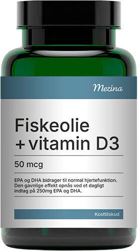 Mezina fiskeolje med vitamin D3 50 mcg 160 kapsler Mezina fiskeolje med vitamin D3 50 mcg 160 kapsler