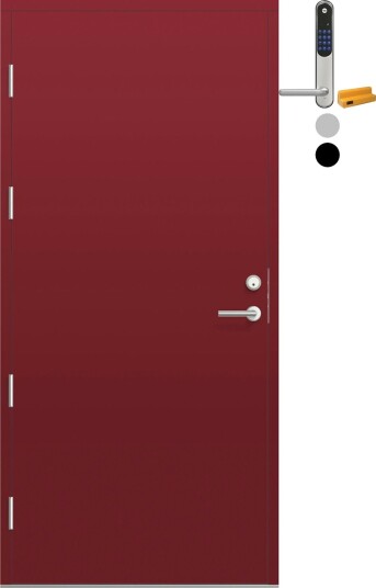 Ytterdør Bygg1 Fjell 09 med Yale Entrus BxH: 80x190 cm, Høyre, NCS S-4050-R, Mørk Rød, Yale Sølv