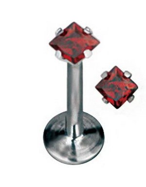 Labrett Piercing med Firkantet Rød Sten Strl 1.2 x 8 mm
