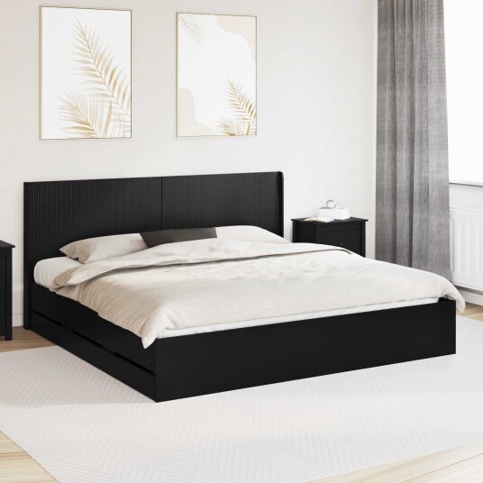 vidaXL Sengramme med oppbevaring og hodegavl Svart 180 x 200 cm