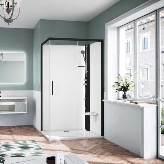 Novellini Glax 1 2.0 2P+F Standard Dusjkabinett Svart / 120x90cm Høyre Klart Glass