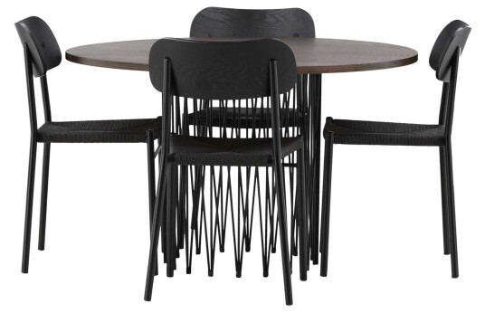 Venture Design Stone round & Polly spisegruppe Svart/mokka 4 stoler & bord 120 cm
