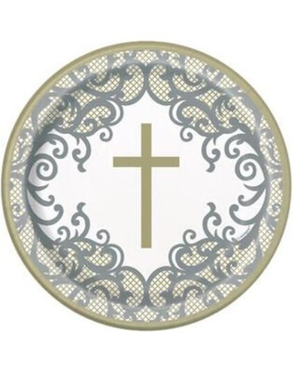 8 stk Flotte Papptallerkener med Gullkors 17 cm Gold Cross