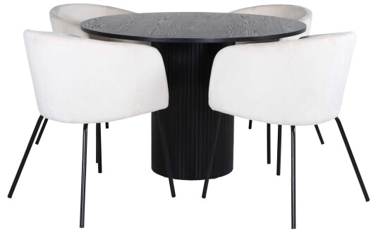 Venture Design Bianca & Berit spisegruppe Beige/svart 4 stoler & bord 110 cm