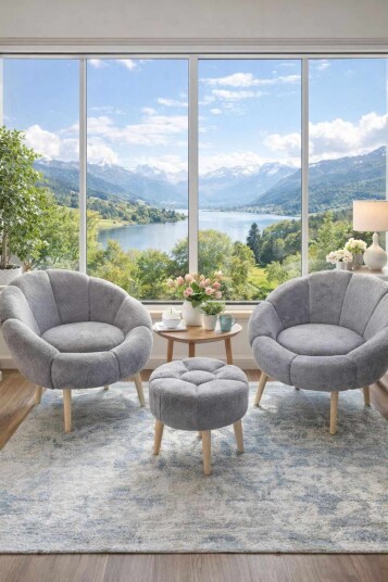 Wing Chair & Pouffe Set (3 Pieces) Atelier Del Sofa -