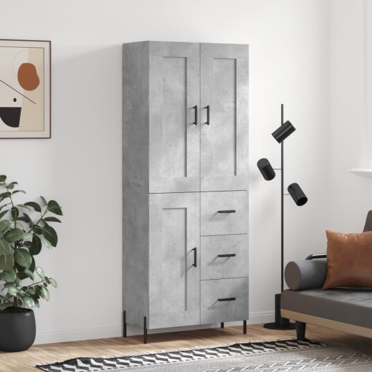 vidaXL Highboard betong grå 69,5x34x180 cm konstruert tre 8720845494353
