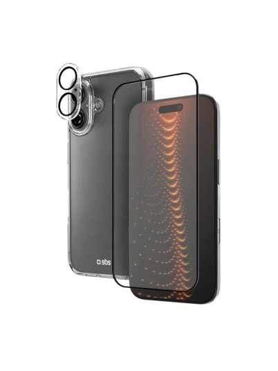 SBS Mobildeksel for iPhone 16 med D3O teknologi - Etui + Glasskjerm- og Kamerabeskyttelse - Gjennomsiktig