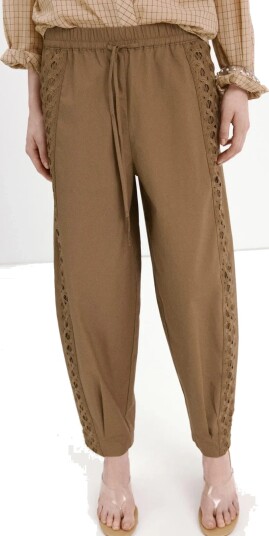 Mango 100% Cotton Trousers With Embroidered Stripe   Beige   XL