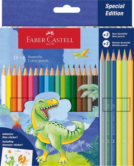Faber Castell Fargestifter 18+6 stk Dinosaur Metallic/Neon