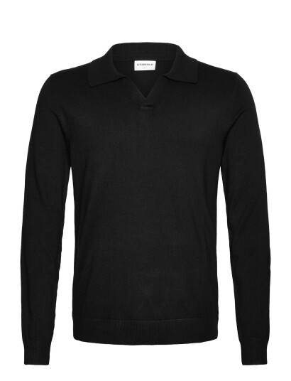 Lindbergh Ecovero L/S V-Neck Polo - Black - S