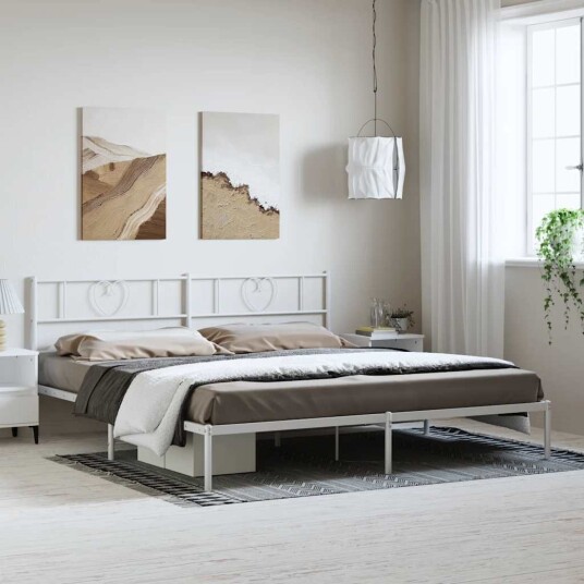 vidaXL Sengeramme i metall med hodegavl hvit 183x213 cm