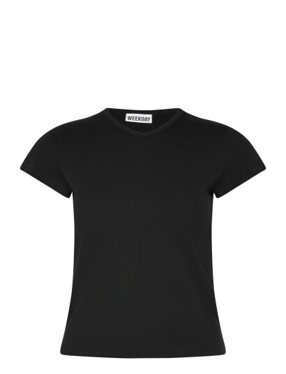 Weekday Slim Short Sleeved V Neck T Shirt Black XXS