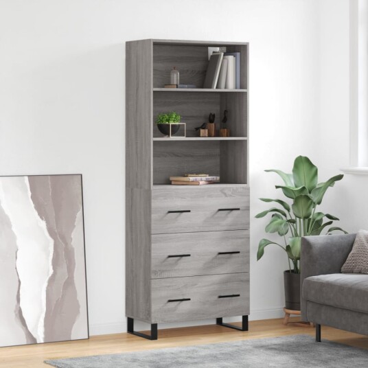 vidaXL Highboard grå sonoma 69,5x34x180 cm konstruert tre 8720845927783