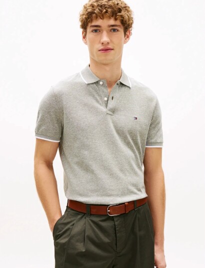 Tommy Hilfiger Cotton Linen Pique Reg Polo Grey M