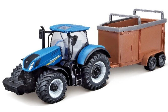 BURAGO - Tractor w/livestock trailer N.H. T7.615 10cm blue 141509 BURAGO - Tractor w/livestock trailer N.H. T7.615 10cm blue 141509