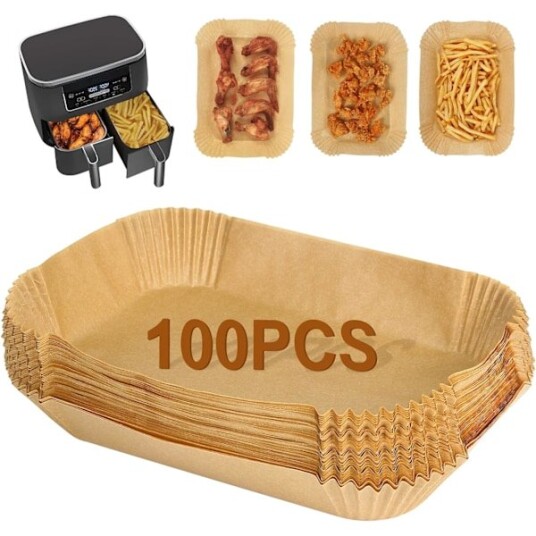 100-pakke luftfritøse bakepapir, rektangulært bakepapir