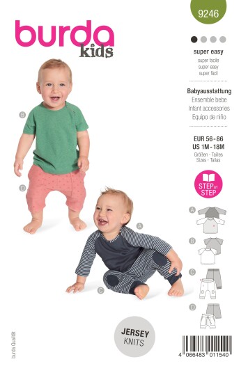 Burda 9246 - Sett med genser og bukse EUR: 56-86, US: 1M-18M