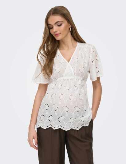 Only Maternity Olmstephanie S/S Wrap Top Wvn   White   M