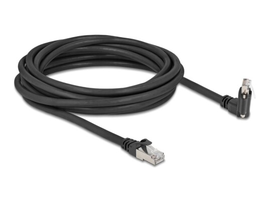 Delock Nettverkskabel Rj-45 Hann Til Rj-45 Hann Angled Rotating Screwable 5 M 7 Mm S/Ftp Cat 6 20 Mm Screw Distance Støtte For Gigabit Ethernet Svart