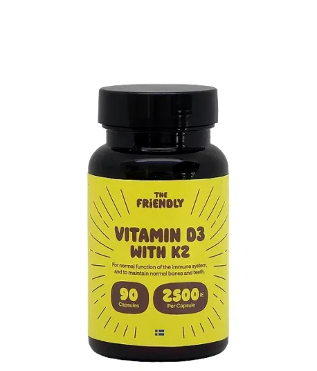 Vitamin D3 with K2 kapsuler 2500 ie per kapsule – For immunforsvar muskler og skjelett 62,5 µg D3 + 100 µg K2