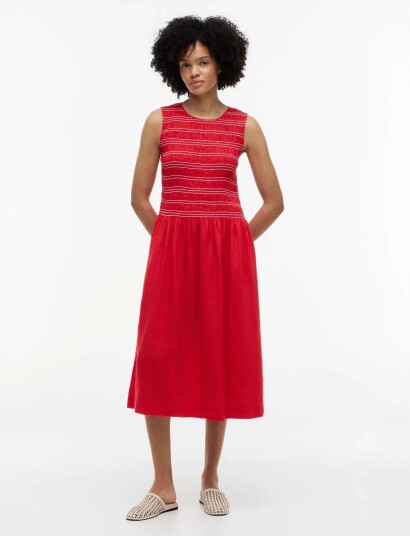 Tommy Hilfiger Smock Linen Ns Midi Dress Red XS