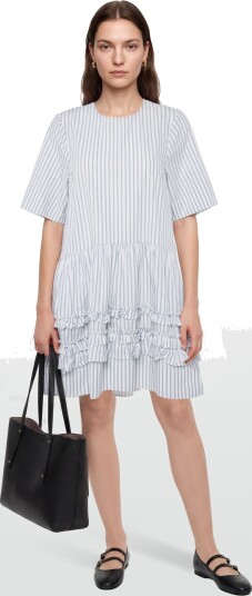 Ganni Striped Organic Cotton Mini Dress White 32 Ganni Striped Organic Cotton Mini Dress White 32