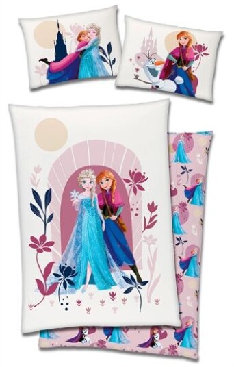 Licens Frosset sengetøy - 150x210 cm - Frosset - Anna, Elsa & Olaf - 2 i 1 design - 100% bomull