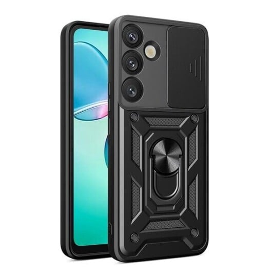 Hurtel Hybrid Armor Camshield Deksel med kamerabeskyttelse og metallring for Samsung Galaxy S25+ Svart