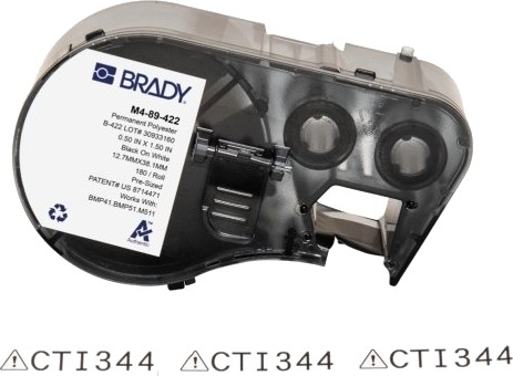 Brady M4-89-422, Sort, Hvit, Selvklebende Skriveretikett, Polyester, Trermisk Overføring, Akryl, Permanent
