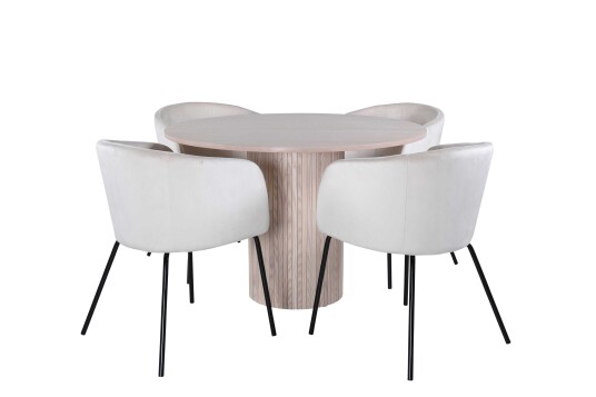 Venture Design Bianca & Berit spisegruppe Beige/whitewash 4 stoler & bord 110 cm