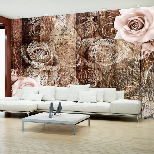 Fototapet Old Wood & Roses 150x105 - Artgeist sp. z o. o.