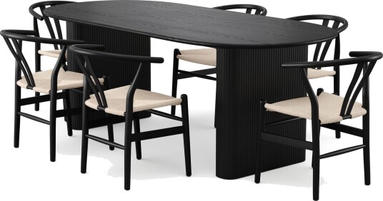 Noira spisegruppe uttrekkbar 160–220 cm svart med 6 Dastoori spisestoler   Svart