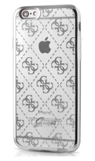 Guess iPhone 6/6s Signature Heard. Gjennomsiktig Fleksibelt Deksel Sølv