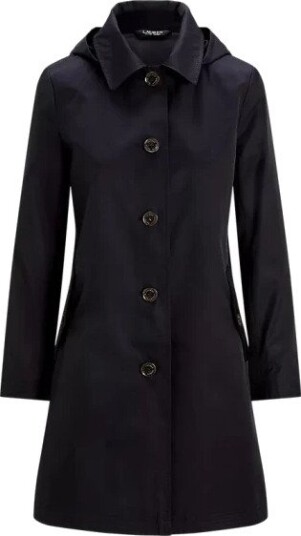 Lauren Ralph Lauren Hooded Cotton-Blend Balmacaan Coat - Black - S Lauren Ralph Lauren Hooded Cotton-Blend Balmacaan Coat - Black - S